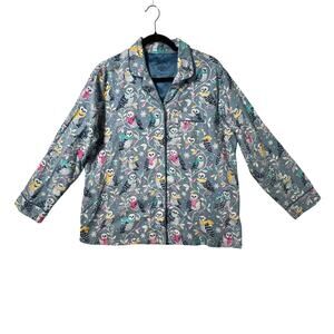 Nick & Nora Womens Flannel Pajama Top Plus Size 1X Snow Owls Blue Scarves